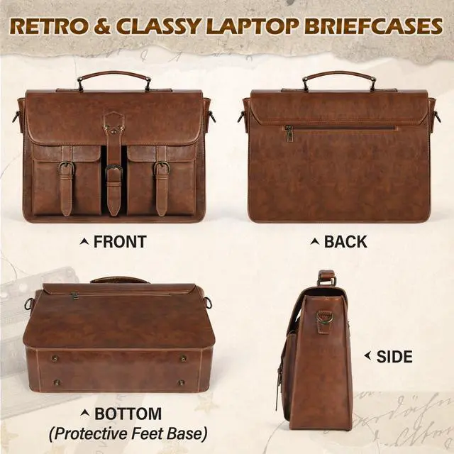 Alt view image 5 of 5 - RAINSMORE Messenger Bag for Men 15.6 Inch and 17 Inch Leather Briefcase Large Laptop Bag Waterproof Satchel Bag Computer Shoulder Bag for Office Work Travel College