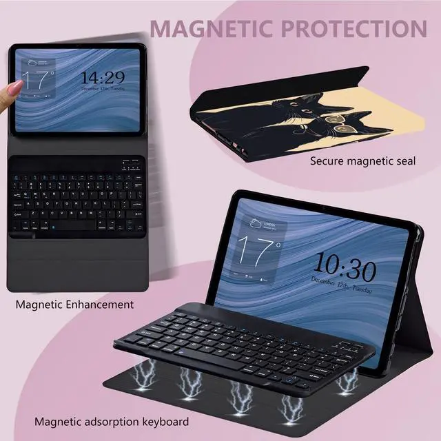 Alt view image 3 of 5 - RMJKXQZG for  Fire Max 11 Keyboard Case, Strong Magnetic Sealing Leather Cover Detachable Wireless Keyboard for Kindle Fire 11th Generation 2023 Case for Women Men, Cute Black Cat Couple