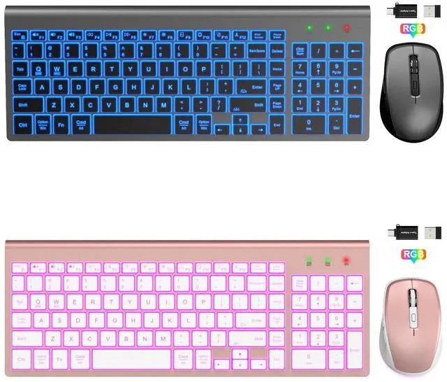 Main image of SABLUTE 2 Pack Compact Wireless Keyboard and Mouse Combo Backlit - Quiet Keyboard with RGB Mouse, Rechargeable, Slim, Sleep Mode, Portable Cordless Keyboard Mouse Set for Mac, Windows, Laptop
