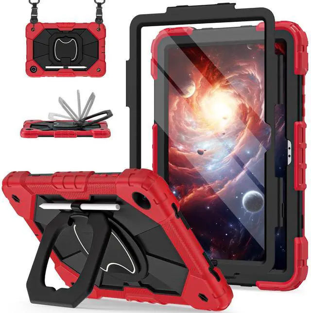 Main image of Scnoiy for Galaxy Tab A9 Plus Case 11 Inch, Rugged Case for Samsung Galaxy A9+ Tablet Case with Screen Protector 360 Rotating Stand Shoulder Strap Pen Holder, 2023 Model(SM-X210/X216/218), Red Black