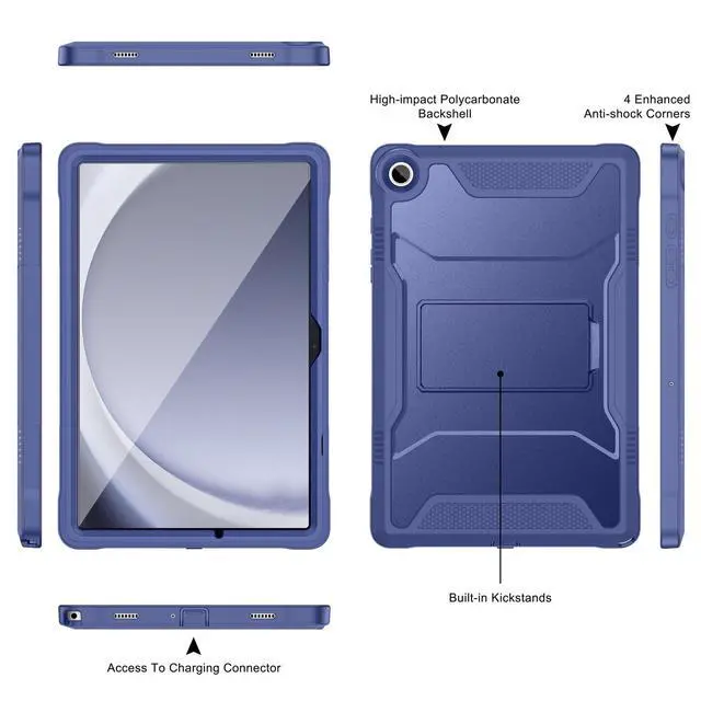 Alt view image 3 of 5 - Soke Case for Samsung Galaxy Tab A9 Plus 2023, with Built-in Screen Protector and Kickstand, Rugged Full Body Protective Cover for Galaxy Tab A9+ 11 Inch Tablet [SM-X210/X216/X218],Navy