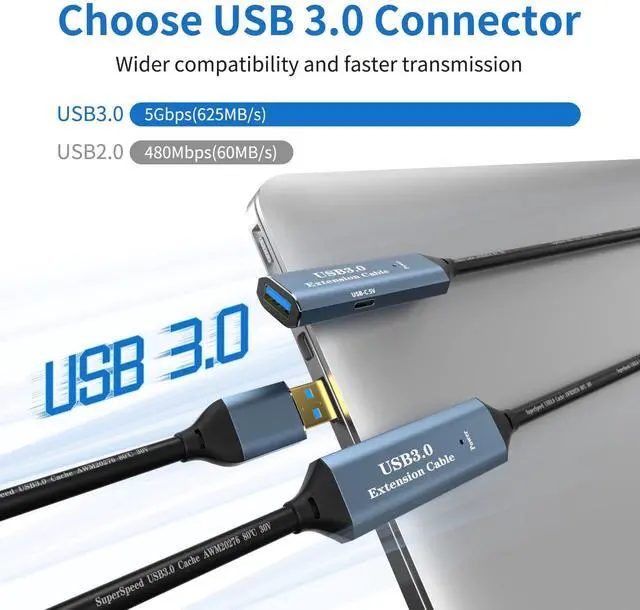 Alt view image 2 of 5 - SSS*GRGB USB 3.0 Extension Cable 80FT Type A Male to Female Active Extender Cord with 4 Extension Chipsets Signal Booster and 1 USB-C Charging Port, for Webcam, PlayStation, Printer, Camera
