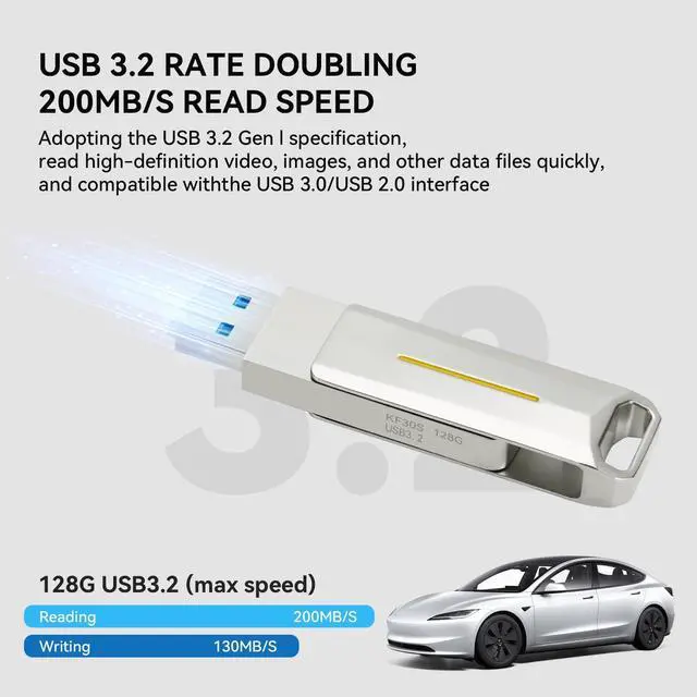Alt view image 3 of 5 - SUMK 3.2 USB Flash Drive for Tesla Model 3/Y/S/X, [Universal Model] 128GB, 200MB/S Memory Stick Compatible for Car Audio System & Dashcam Sentry Mode, Laptop, Tablet, Smart TV and Gaming Console