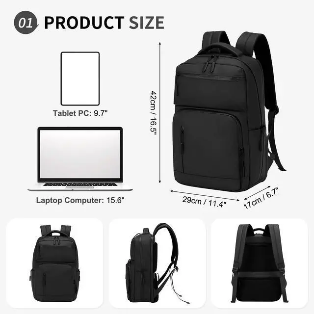 Alt view image 3 of 5 - SUIKIHUM Waterproof Laptop Backpack for Men & Women, Flight Approved Anti-Theft Daypack with 15.6-inch Laptop Sleeve (Black)
