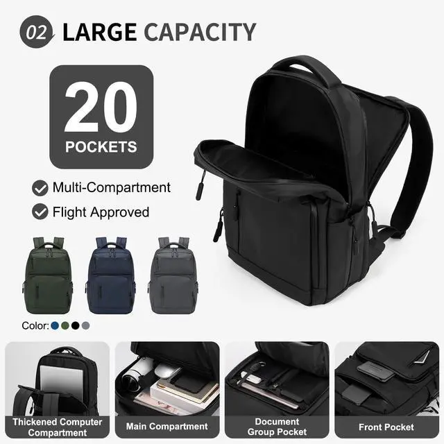 Alt view image 4 of 5 - SUIKIHUM Waterproof Laptop Backpack for Men & Women, Flight Approved Anti-Theft Daypack with 15.6-inch Laptop Sleeve (Black)