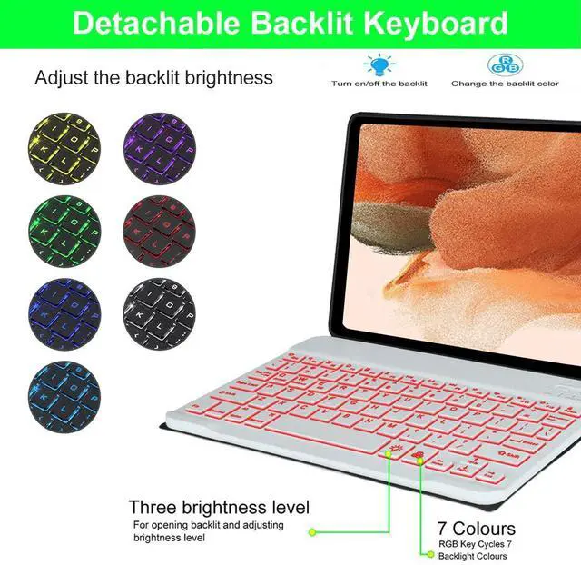 Alt view image 3 of 5 - Keyboard Case for Samsung Galaxy Tab S10+ Plus/ S9 Plus/S9 FE+/ S9+/ S8+ Plus/S7+ Plus/S7 FE 12.4 Inch with S Pen Holder, Backlit Smart Keyboard case (Pink)