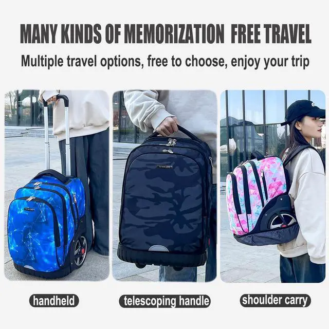 Alt view image 2 of 5 - Rolling Backpack, 55L (14.5gal) Backpack with Wheels for Business, Waterproof Backpacks with Dual Handles and Silent Large Wheels, Carry on Backpack with Laptop Compartment (Blue,22 inch)