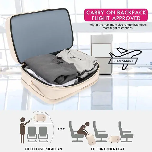 Alt view image 4 of 5 - TANGCORLE Travel Backpack for Women, 50L Extra Large Capacity Backpack with USB Charging Port, Expandable 17.3 inch Laptop Backpack Mochila Flight Approved, Casual Daypack for Weekender,Beige