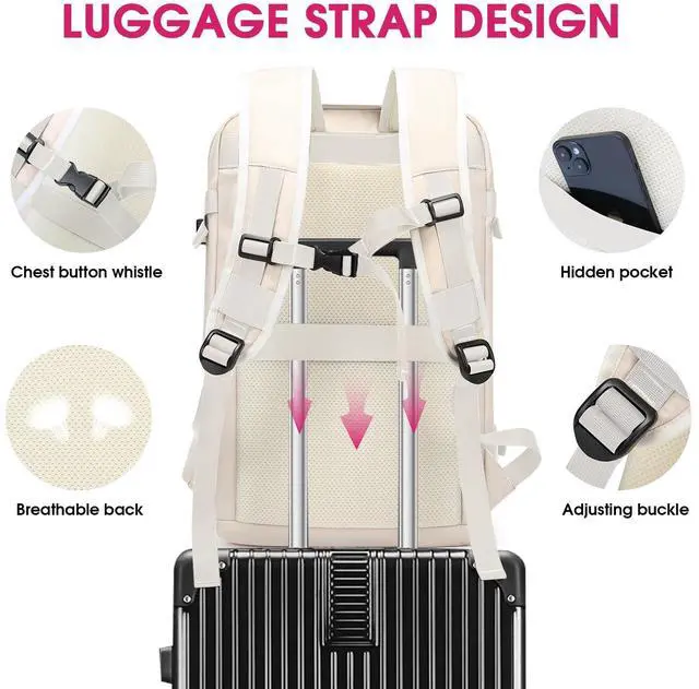 Alt view image 5 of 5 - TANGCORLE Travel Backpack for Women, 50L Extra Large Capacity Backpack with USB Charging Port, Expandable 17.3 inch Laptop Backpack Mochila Flight Approved, Casual Daypack for Weekender,Beige