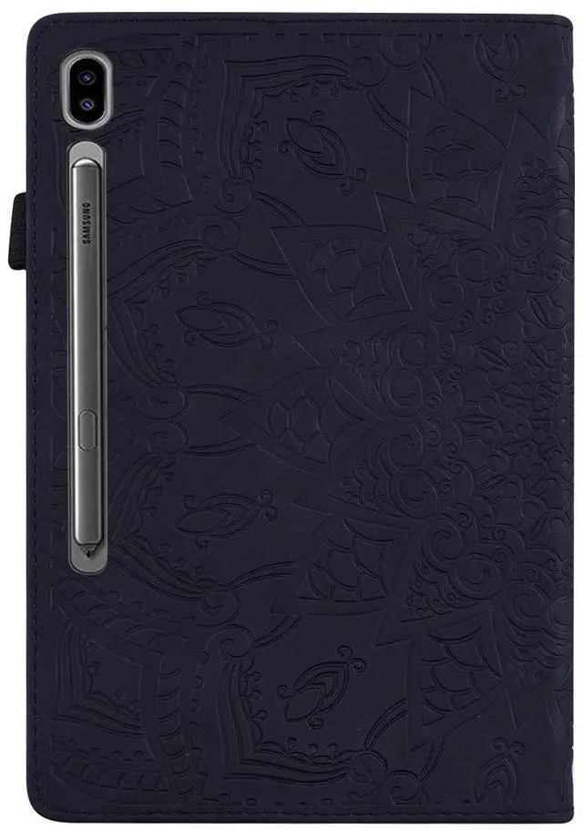 Alt view image 3 of 5 - Folio Case for Samsung Galaxy Tab S10 Ultra 2024/S9 Ultra 2023/S8 Ultra 2022 14.6", Techcircle Mandala Embossed PU Leather Stand Soft Back Cover Slim Elastic Band Case w/Card Slots+Pen Holder, Black