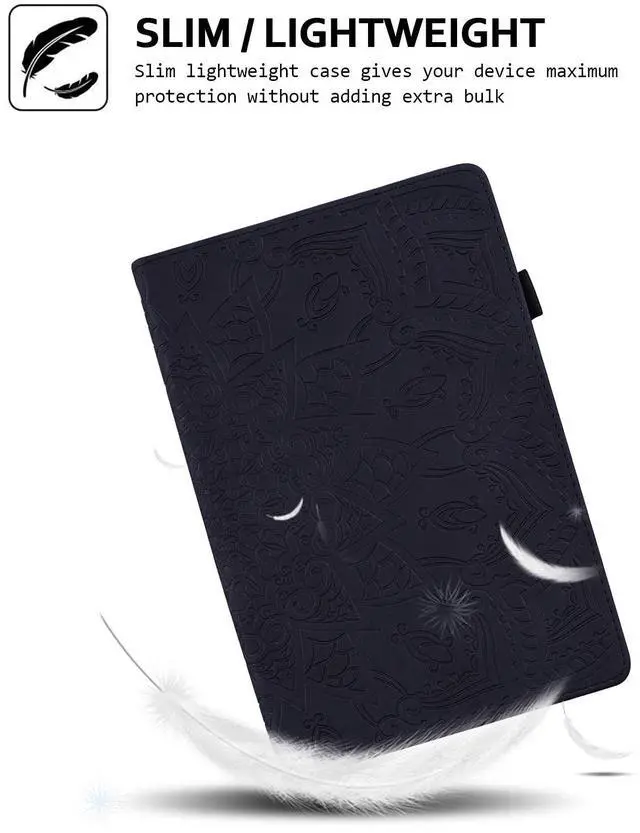 Alt view image 2 of 5 - Folio Case for Samsung Galaxy Tab S10 Ultra 2024/S9 Ultra 2023/S8 Ultra 2022 14.6", Techcircle Mandala Embossed PU Leather Stand Soft Back Cover Slim Elastic Band Case w/Card Slots+Pen Holder, Black