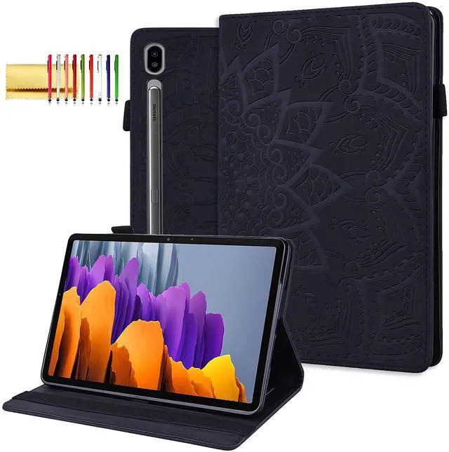 Main image of Folio Case for Samsung Galaxy Tab S10 Ultra 2024/S9 Ultra 2023/S8 Ultra 2022 14.6", Techcircle Mandala Embossed PU Leather Stand Soft Back Cover Slim Elastic Band Case w/Card Slots+Pen Holder, Black