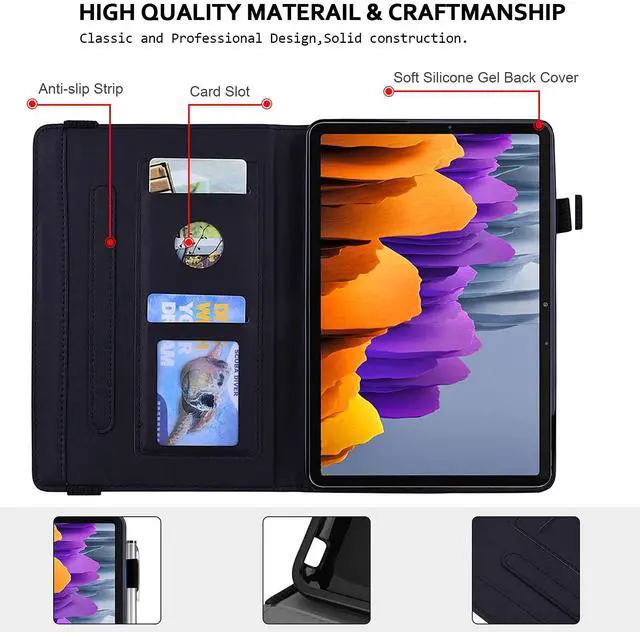 Alt view image 4 of 5 - Folio Case for Samsung Galaxy Tab S10 Ultra 2024/S9 Ultra 2023/S8 Ultra 2022 14.6", Techcircle Mandala Embossed PU Leather Stand Soft Back Cover Slim Elastic Band Case w/Card Slots+Pen Holder, Black