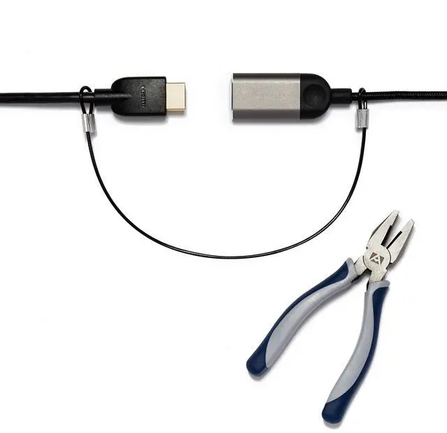 Main image of TetherTies Heavy Duty Cable Lock: A Tamper-Resistant, Pre-Assembled Stainless Cable Tether Kit for Computers, Adapters & Dongles - Includes a Free Crimping Tool for Easy Installation (Black, 5 Pack)