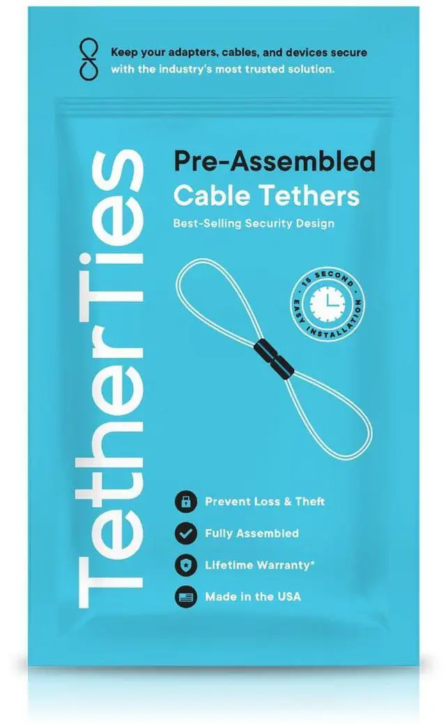 Alt view image 2 of 5 - TetherTies Heavy Duty Cable Lock: A Tamper-Resistant, Pre-Assembled Stainless Cable Tether Kit for Computers, Adapters & Dongles - Includes a Free Crimping Tool for Easy Installation (Black, 5 Pack)
