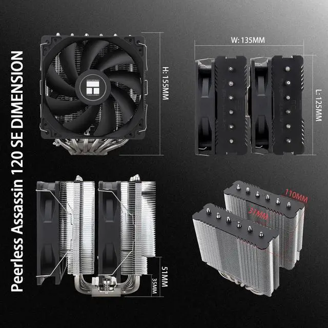 Alt view image 4 of 5 - Thermalrlght Peerless Assassin 120 SE CPU Air Cooler, 6 Heat Pipes, Dual 120mm TL-C12C PWM Fans, Aluminum Heatsink Cover, AGHP Technology, for AMD AM4 AM5/Intel LGA 1700/1150/1151/1200/1851PA120SE