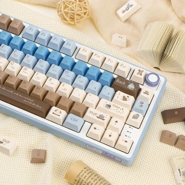 Alt view image 3 of 5 - TIMSEKER 130 Keys Aesthetic Blue Keycaps Set, PBT Cherry Profile Keycap, Custom Five Side Dye Sub Keycap, Chocolate Theme Blue and Cream Keycaps 1.7mm Thick PBT Key Cap for Mechanical Keyboard