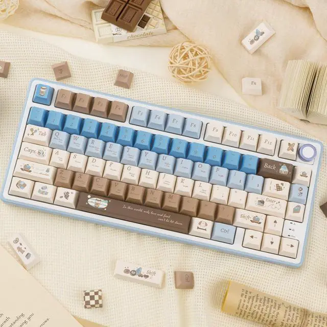 Alt view image 5 of 5 - TIMSEKER 130 Keys Aesthetic Blue Keycaps Set, PBT Cherry Profile Keycap, Custom Five Side Dye Sub Keycap, Chocolate Theme Blue and Cream Keycaps 1.7mm Thick PBT Key Cap for Mechanical Keyboard