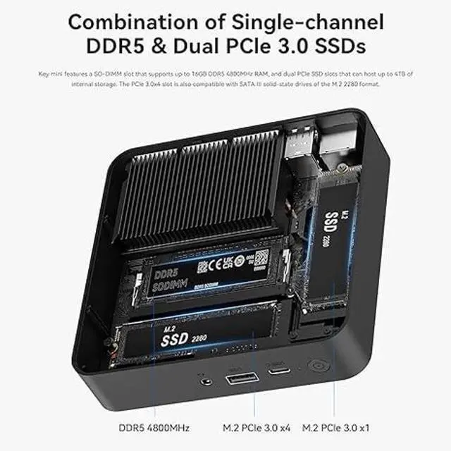 Alt view image 5 of 5 - TRIGKEY Key Mini N100 Mini PC, Intel Alder Lake N100 (4C/4T, Up to 3.4Hz) 16G DDR5 4800MHz M.2 2280 500G SSD Mini Computer, Intel N100 Mini PC Support Dual Display 2*HDMI/2.5G LAN/WiFi-6/BT5.2