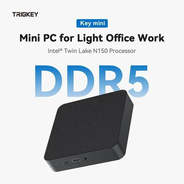 Alt view image 2 of 5 - TRIGKEY Key Mini N150 PC, Intel Twin Lake N150(up to 3.6GHz),16GB DDR5 4800MHz 500GB M.2 PCIex4 SSD, Intel Graphics 24EUs 1000MHz, Support Dual Display/USB3.2(10Gbps)*4/2.5G LAN/WiFi-6/BT5.2/USB-C