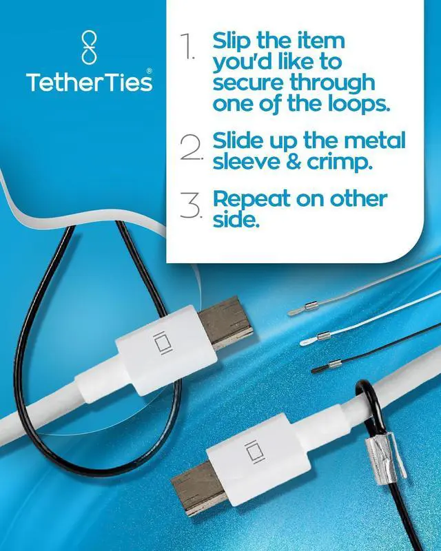 Alt view image 5 of 5 - TetherTies Heavy Duty Cable Lock: A Tamper-Resistant, Pre-Assembled Stainless Cable Tether Kit for Computers, Adapters & Dongles - Includes a Free Crimping Tool for Easy Installation (Black, 5 Pack)