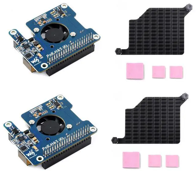 Main image of 2PCS PoE HAT (F) Compatible with Raspberry Pi 5/Compute Module 5, Pi5 Power Over Ethernet HAT with Metal Heatsink and Onboard Cooling Fan, Supports 802.3af/at Network Standard