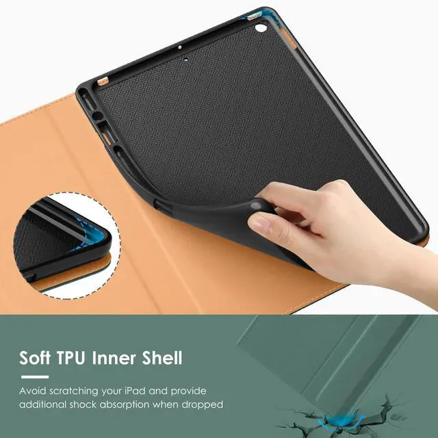 Alt view image 4 of 5 - VIKESI Keyboard Case for iPad 9th / 8th / 7th Generation 10.2 inch (2021/2020/2019), Premium Leather Smart Cover, Built-in Breathing Light, Function Row, Pencil Holder, Card Slots - Green