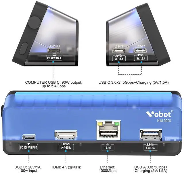 Alt view image 2 of 5 - Laptop Docking Station, 7-in-1 USB C Docking Station with Screen, Multiple Built-in Apps, USB C Dock with HDMI 4K@60Hz, 90W Max Power Delivery, 1 Gbps Ethernet, Multiport Adapter for Dell/HP/MacBook