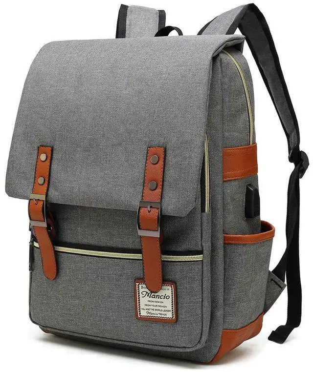 Main image of Mancio Slim Vintage Laptop Backpack For women,Men For Travel, College, Dayparks, Fits up to 15.6Inch Notebook in Grey
