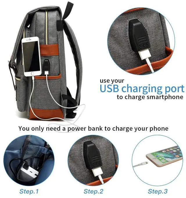 Alt view image 3 of 5 - Mancio Slim Vintage Laptop Backpack For women,Men For Travel, College, Dayparks, Fits up to 15.6Inch Notebook in Grey