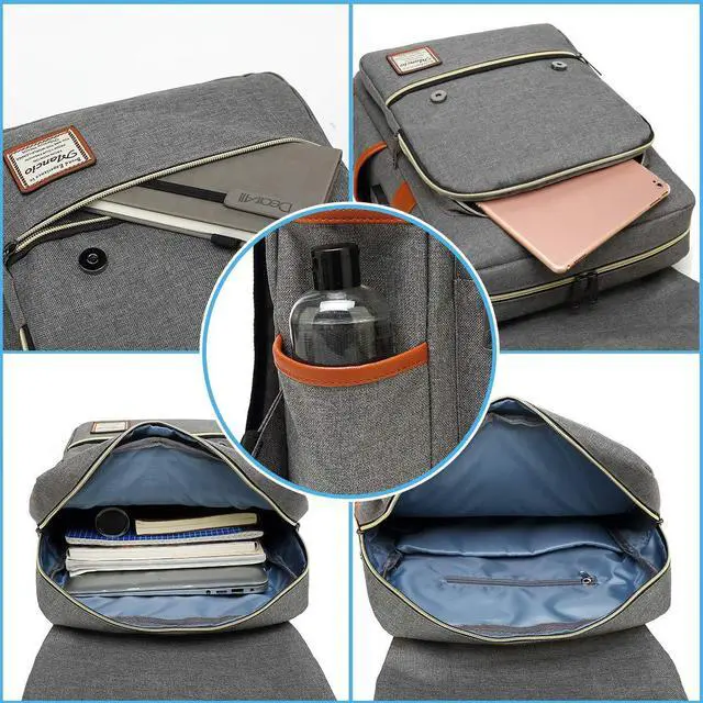 Alt view image 5 of 5 - Mancio Slim Vintage Laptop Backpack For women,Men For Travel, College, Dayparks, Fits up to 15.6Inch Notebook in Grey