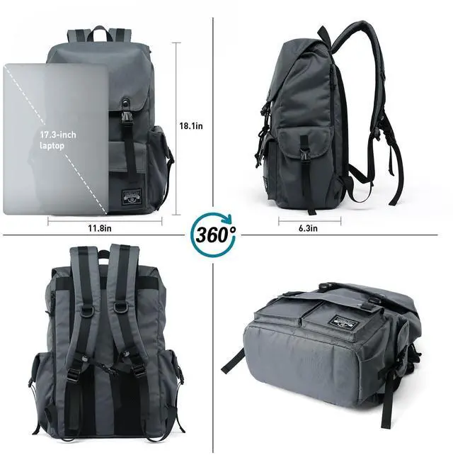 Alt view image 2 of 5 - XINDING Travel Backpack For Men with 17.3 Inch Laptop Compartment Tech Backpack Waterproof for College Casual Work Outdoor Rucksack Gray