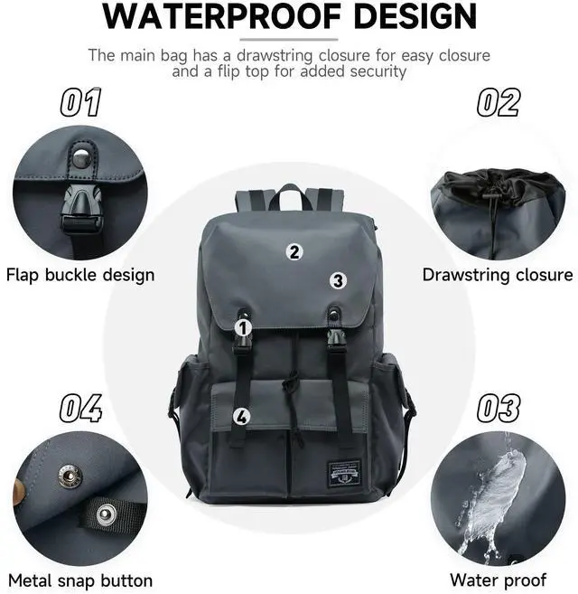 Alt view image 4 of 5 - XINDING Travel Backpack For Men with 17.3 Inch Laptop Compartment Tech Backpack Waterproof for College Casual Work Outdoor Rucksack Gray