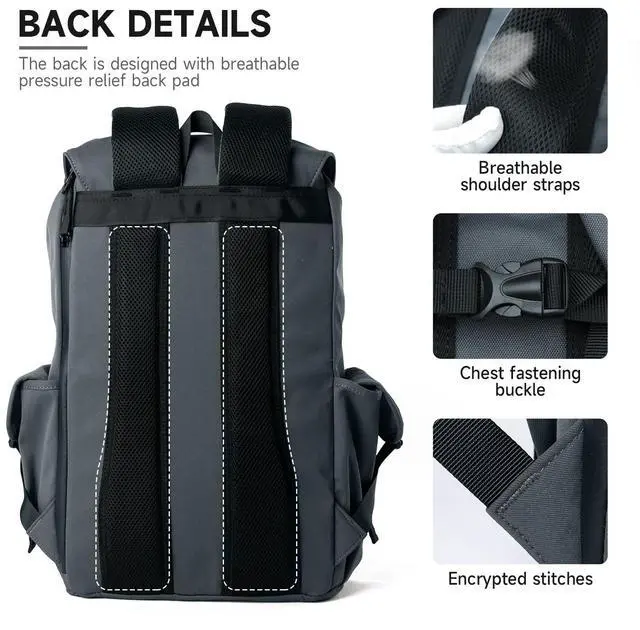 Alt view image 5 of 5 - XINDING Travel Backpack For Men with 17.3 Inch Laptop Compartment Tech Backpack Waterproof for College Casual Work Outdoor Rucksack Gray