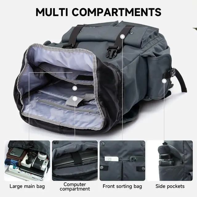 Alt view image 3 of 5 - XINDING Travel Backpack For Men with 17.3 Inch Laptop Compartment Tech Backpack Waterproof for College Casual Work Outdoor Rucksack Gray