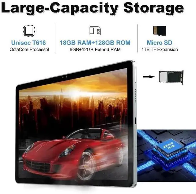 Alt view image 3 of 5 - 2025 Latest 11 inch Tablet Android 14 2000 * 1200 2K Display 2 in 1 Tablets, T616, 18GB RAM+128GB ROM+1TB Expand, 5+5+13MP Camera, 9000mAh, 4 Speakers, 5G WiFi, Tablet With Keyboard, Stylus, Case