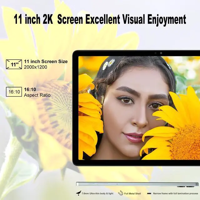 Alt view image 4 of 5 - 2025 Latest 11 inch Tablet Android 14 2000 * 1200 2K Display 2 in 1 Tablets, T616, 18GB RAM+128GB ROM+1TB Expand, 5+5+13MP Camera, 9000mAh, 4 Speakers, 5G WiFi, Tablet With Keyboard, Stylus, Case