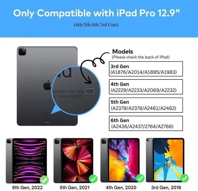 Alt view image 2 of 5 - YEHOBU Keyboard Case for iPad Air 13-inch (M3 2025, M2 2024) & iPad Pro 12.9-inch (6th/5th/4th/3rd Gen), 7 Colors Backlit, Magnetic Detachable Touchpad Keyboard, Smart Folio Cover with Pencil Holder