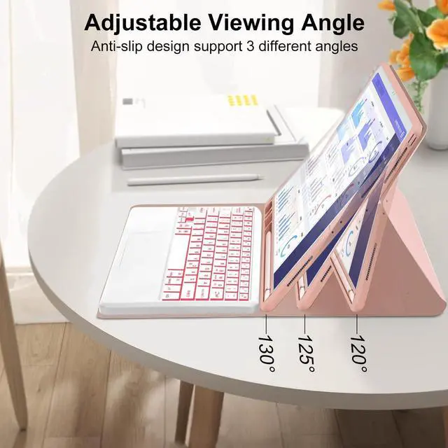 Alt view image 4 of 5 - YEHOBU Keyboard Case for iPad Air 13-inch (M3 2025, M2 2024) & iPad Pro 12.9-inch (6th/5th/4th/3rd Gen), 7 Colors Backlit, Magnetic Detachable Touchpad Keyboard, Smart Folio Cover with Pencil Holder