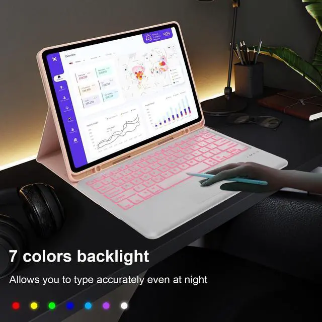 Alt view image 5 of 5 - YEHOBU Keyboard Case for iPad Air 13-inch (M3 2025, M2 2024) & iPad Pro 12.9-inch (6th/5th/4th/3rd Gen), 7 Colors Backlit, Magnetic Detachable Touchpad Keyboard, Smart Folio Cover with Pencil Holder