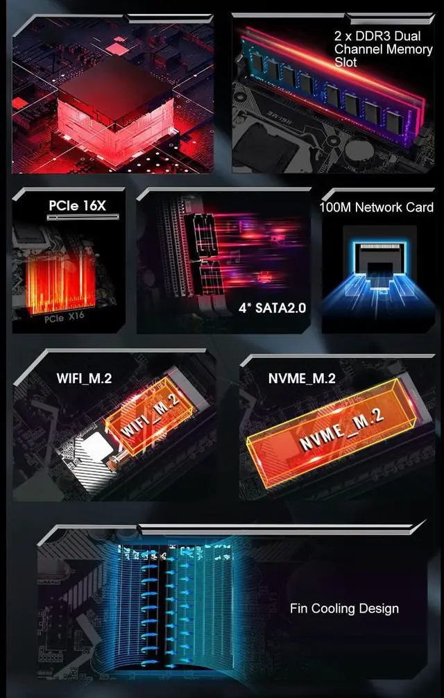 Alt view image 3 of 5 - Mini ITX Motherboard, H6 ME Channel DDR3 Motherboard with LGA 1155 CPU Slot, VGA, M.2, NVME M.2, DEBUG Pin USB2.0 Gaming Motherboard, PCIe 16X