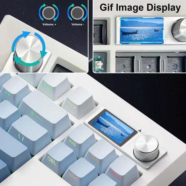 Alt view image 3 of 5 - ZMX GMK87 Keyboard Barebones Kit,Gasket Mount Hot Swap PCB Triple Mode BT5.0/2.4G/Type-C Wireless Mechanical Keyboard with Knob VIA-Programmable Custom TFT-Screen RGB Keyboard DIY Kit(White)