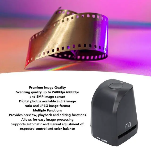 Alt view image 3 of 5 - Film Scanner to Digital, Portable Photo Scanner, Convert Color & Negative & 35mm 135mm Black and White Slides to Digital Photos, Slide & Negative Scanners (Black)