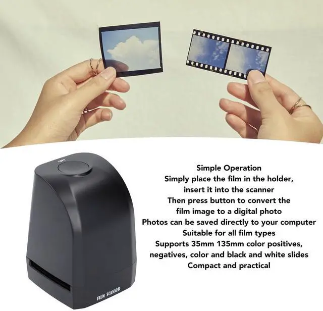 Alt view image 2 of 5 - Film Scanner to Digital, Portable Photo Scanner, Convert Color & Negative & 35mm 135mm Black and White Slides to Digital Photos, Slide & Negative Scanners (Black)