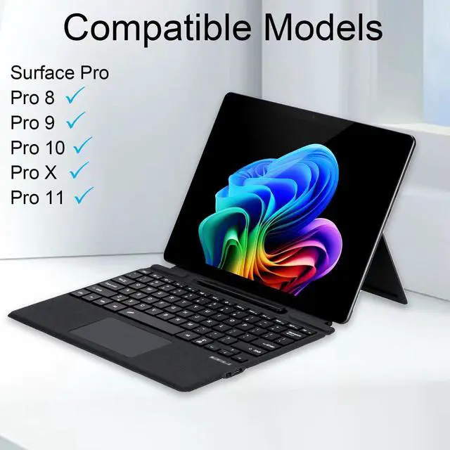 Alt view image 2 of 5 - Zoof Type Cover for Microsoft Surface Pro 11 / Pro 10 / Pro 9 / Pro 8 / Pro X, 13 inch, Portable Slim Bluetooch Keyboard with Touchpad, Pen Holder (Black with Backlit)