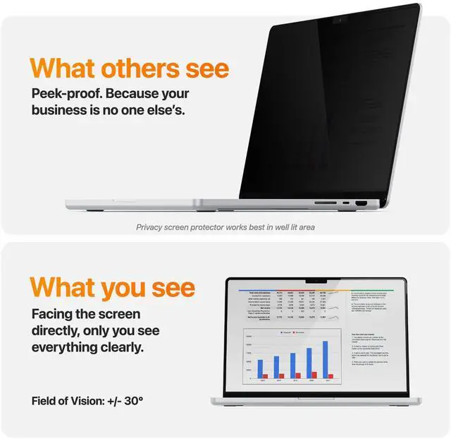 Alt view image 2 of 5 - UPPERCASE GhostView Premium Ultra Thin 2-Way Privacy Screen Protector, Bubble-free Air-ttach Technology, Non-Magnetic, Removable, Compatible with MacBook Pro 16" 2024 2023 2021 M4/M3/M2/M1 Pro/Max