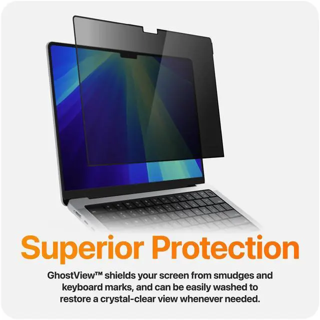 Alt view image 4 of 5 - UPPERCASE GhostView Premium Ultra Thin 2-Way Privacy Screen Protector, Bubble-free Air-ttach Technology, Non-Magnetic, Removable, Compatible with MacBook Pro 16" 2024 2023 2021 M4/M3/M2/M1 Pro/Max