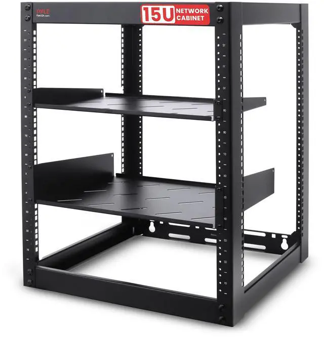 Main image of 15U Server Rack Network Cabinet - Open Frame Rack, Wall Mountable Heavy Duty Designs for Servers & AV Gear | Compatible with 19" Equipment Standard (Black)
