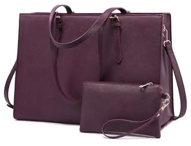 Alt view image 4 of 5 - LOVEVOOK Laptop Bag for Women, Fashion Computer Tote Bag Large Capacity Handbag, Leather Shoulder Bag Purse Set, Professional Business Work Briefcase for Office Lady, 2PCs, 15.6-Inch, Deep Plum