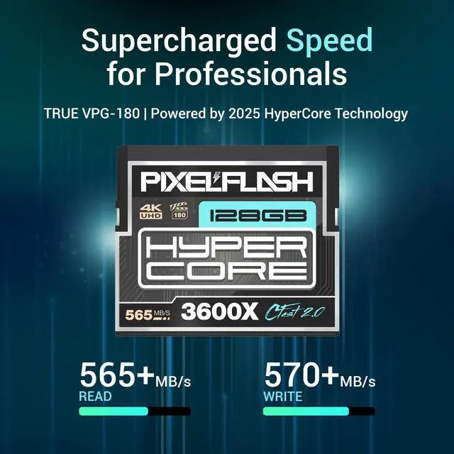 Alt view image 2 of 5 - 128GB PixelFlash CFast 2.0 Card 3600X HyperCore 565MB/s SATA3 VPG180 C Fast Card Compatible w/DSLR Cinematic Video & Photo Cams Lab Tested & Certified Flash Memory 128 GB 2025 Model